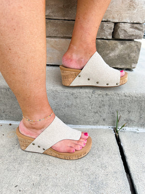 Flirty Gold Shimmer Wedge Sandal | Side View