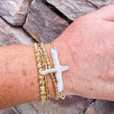 [Easton Elle] Adjustable Pearl Cross Bracelet
