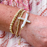 [Easton Elle] Adjustable Pearl Cross Bracelet