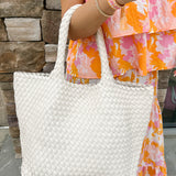 BC Bags White Woven Tote