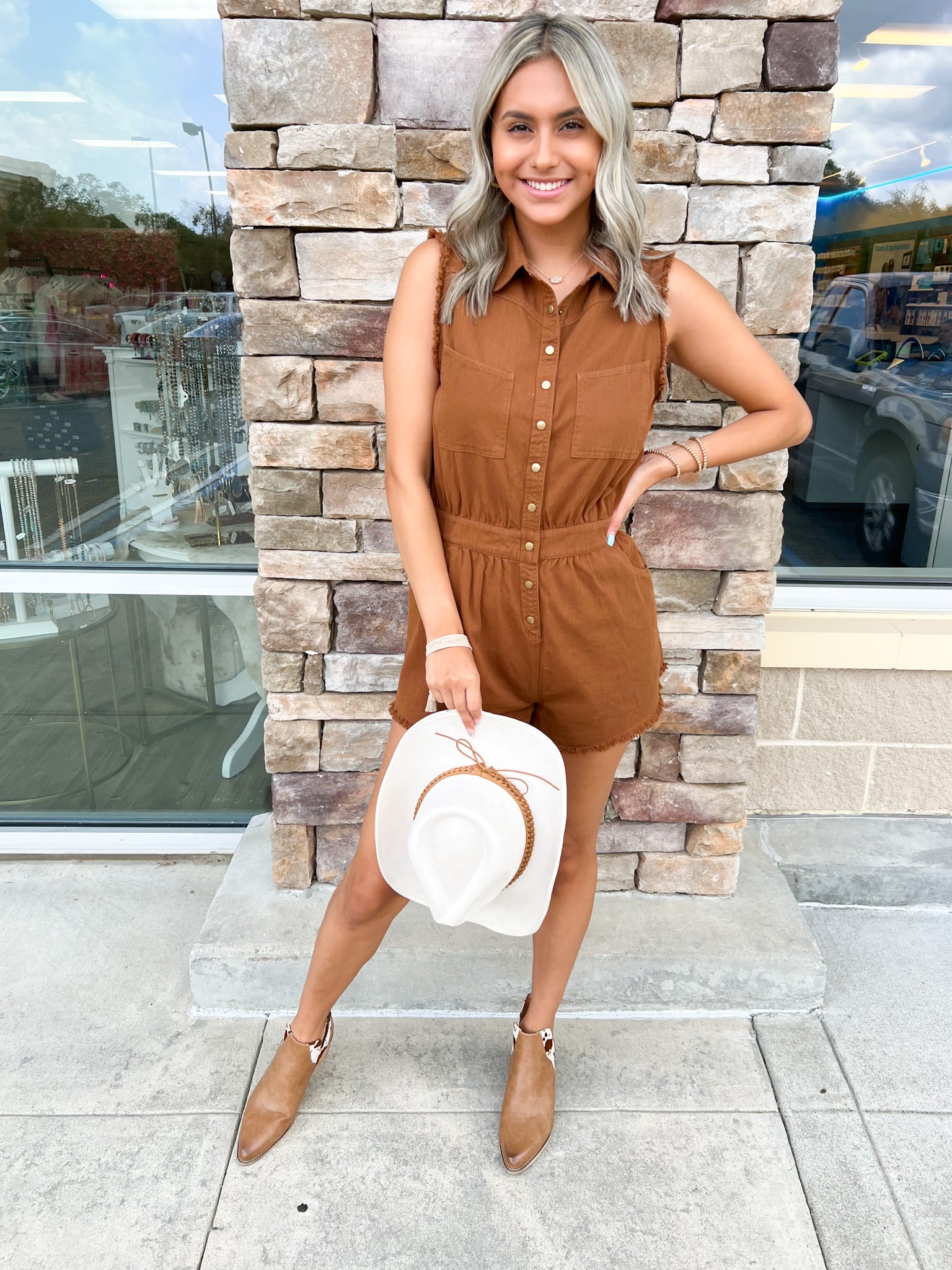 Popular Phrase Sleeveless Romper | Styled View