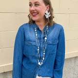 Long Pearl & Stone Necklace