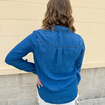 Light chambray button-down shirt with collar and chest pockets