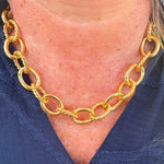 Gold twisted double chunky choker necklace with adjustable extender and lobster clasp—bold, statement jewelry with a luxe finish