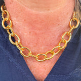 Gold twisted double chunky choker necklace with adjustable extender and lobster clasp—bold, statement jewelry with a luxe finish