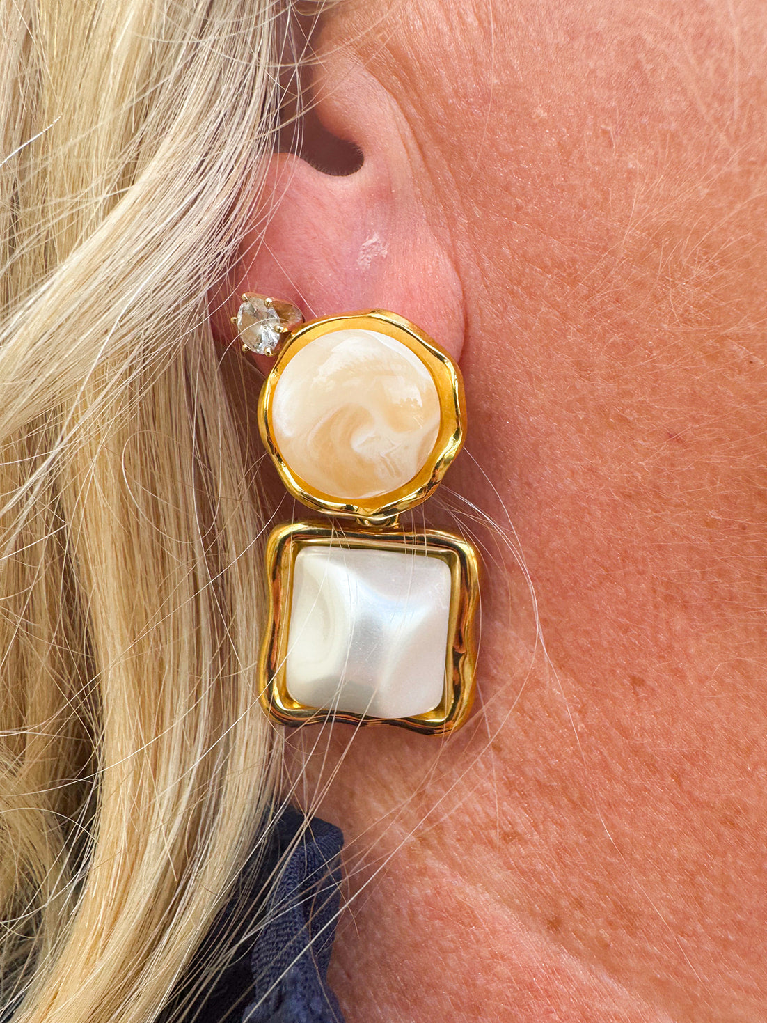 Gold and beige earrings handmade 