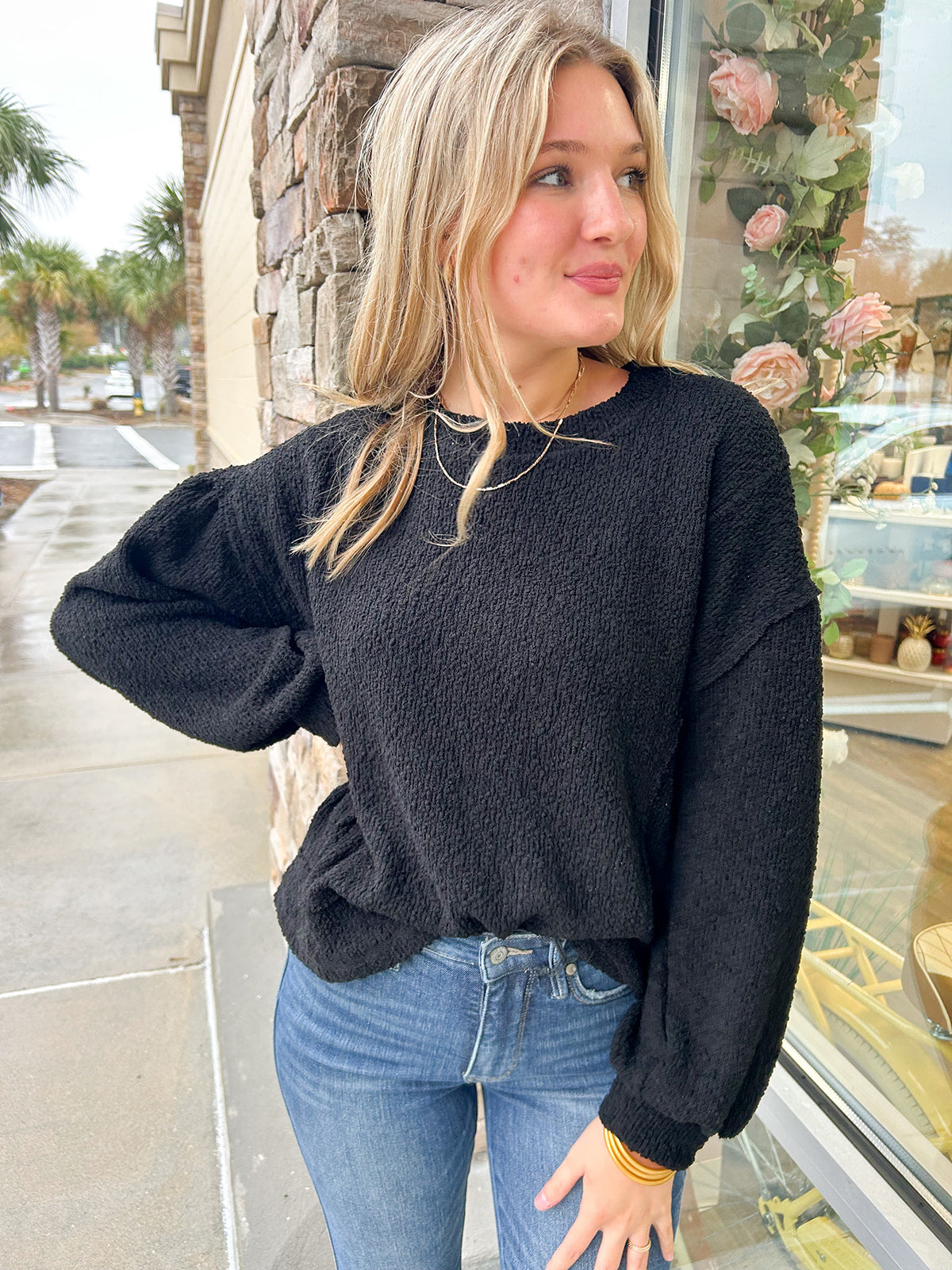 Snuggle Weather Sweater Top-Black | Front View