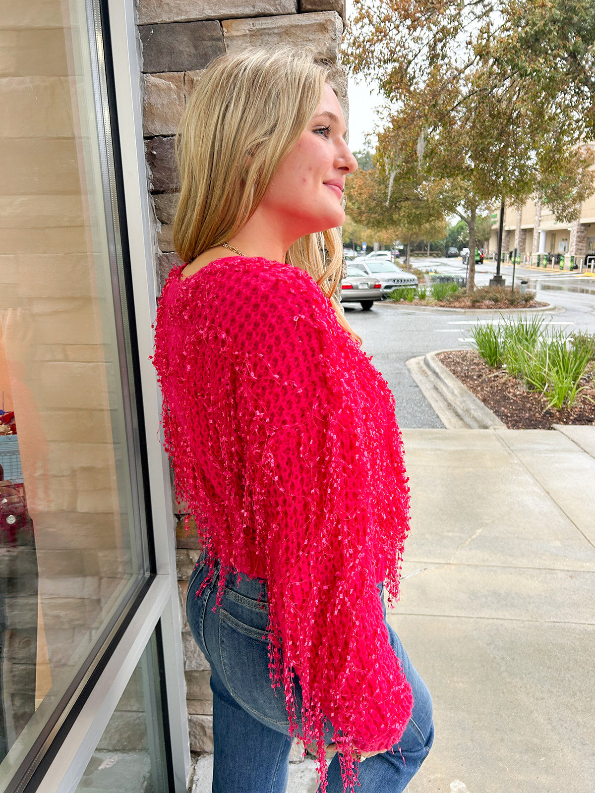 Rare Dream Fringe Sweater-Pink | Side View