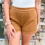 Love and Luxury Suede Scallop ShortS | Front View