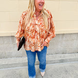 Rosewood Reverie Balloon Sleeve Top