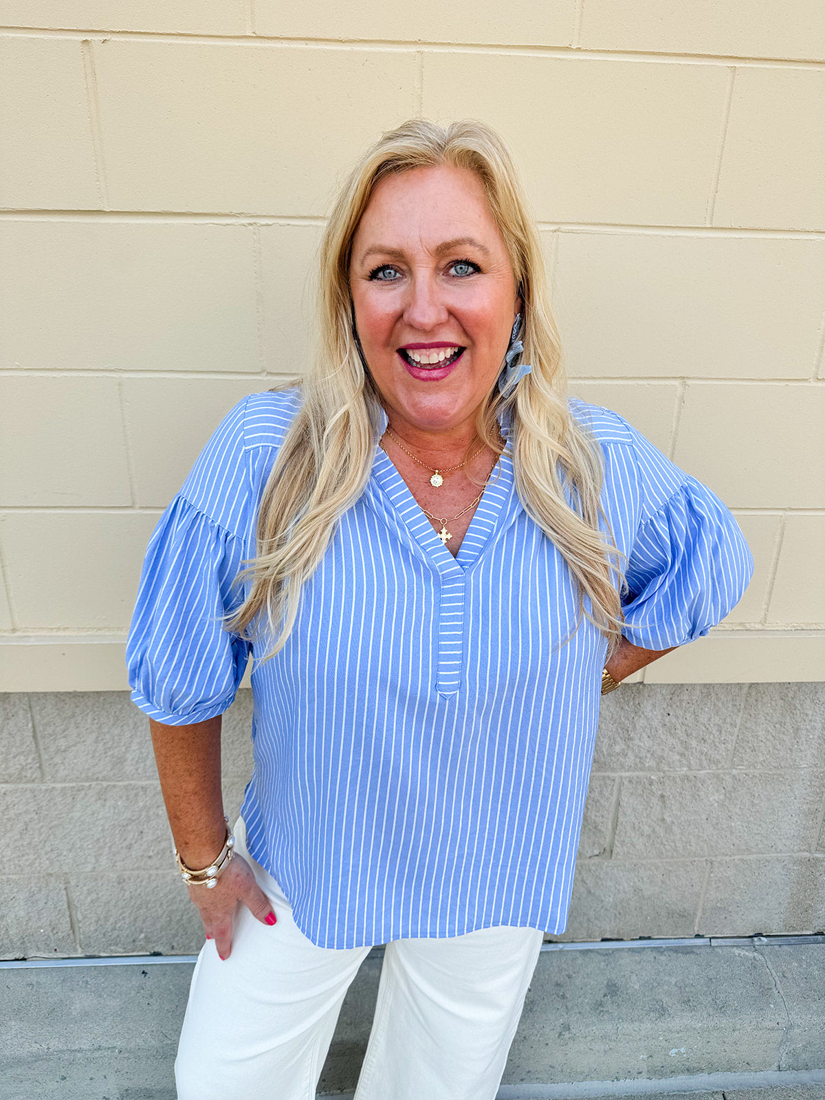 
Americana Charm V-Neckline Pleated Top
