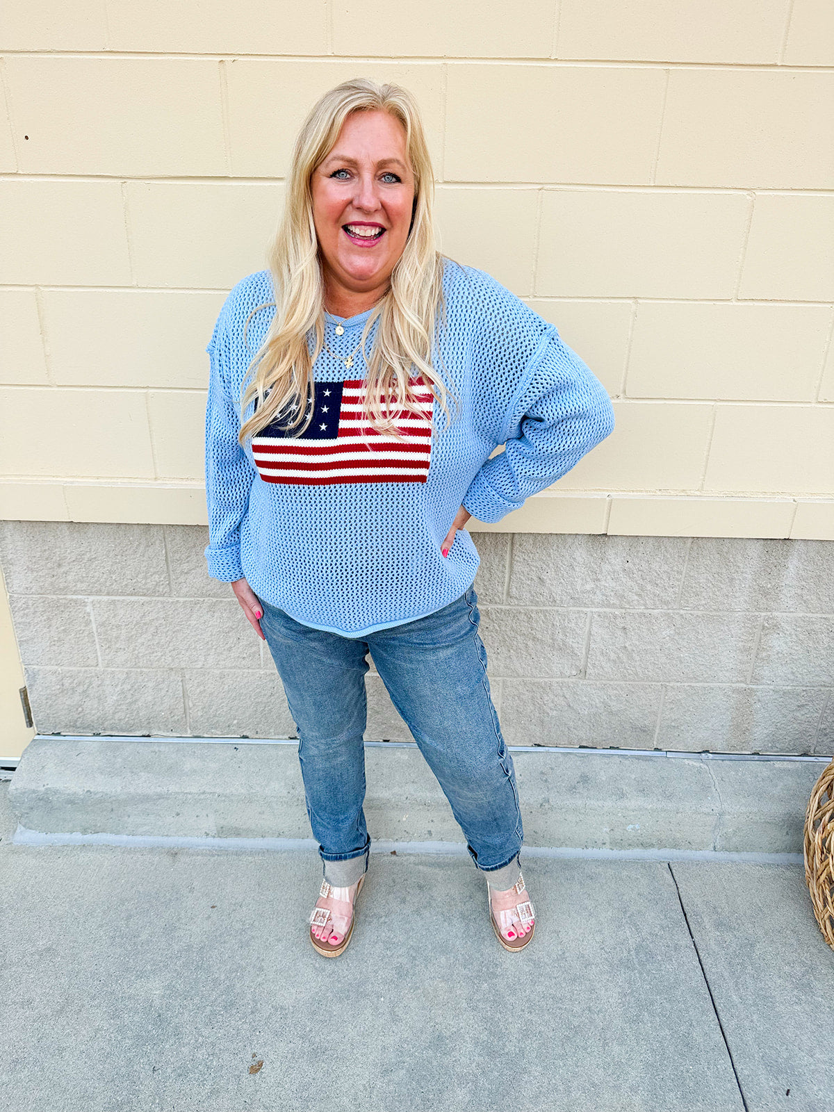 Liberty Lane Crochet Knit Flag Top