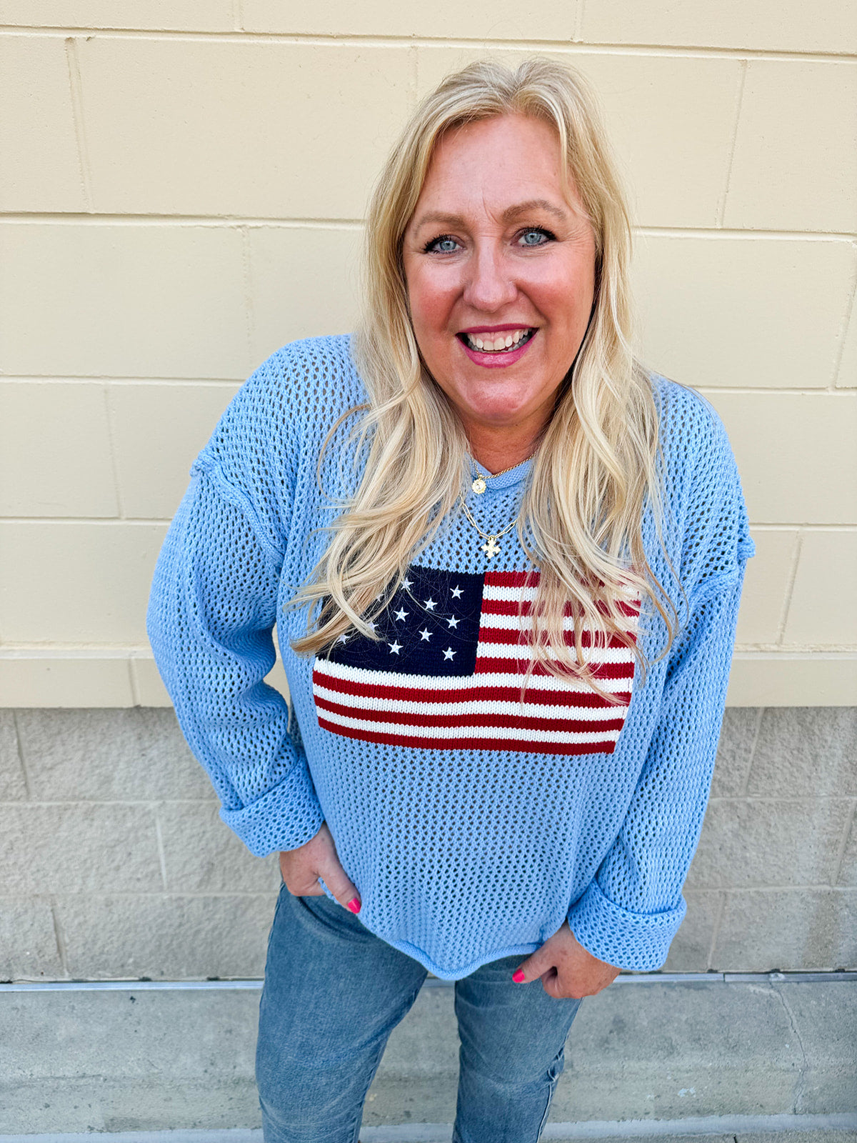 Liberty Lane Crochet Knit Flag Top