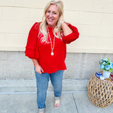 Sunny Day Stroll Gauze U-Neck Top in Red