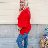 Sunny Day Stroll Gauze U-Neck Top in Red