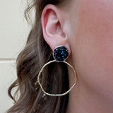 [Taylor Shaye] Glitter Top Round Hoops in Navy