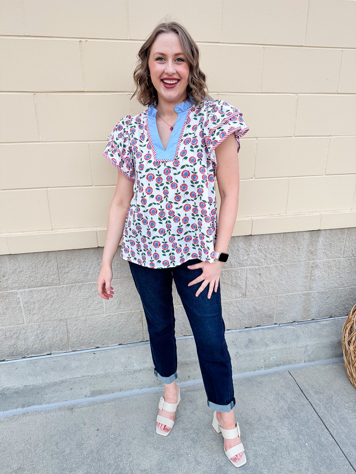 Sparks Fly Butterfly Sleeve Ruffle Collar Top