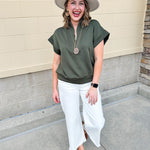 Dark olive high neck scuba vest with gold zipper