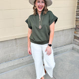 Dark olive high neck scuba vest with gold zipper