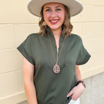 Dark olive high neck scuba vest with gold zipper