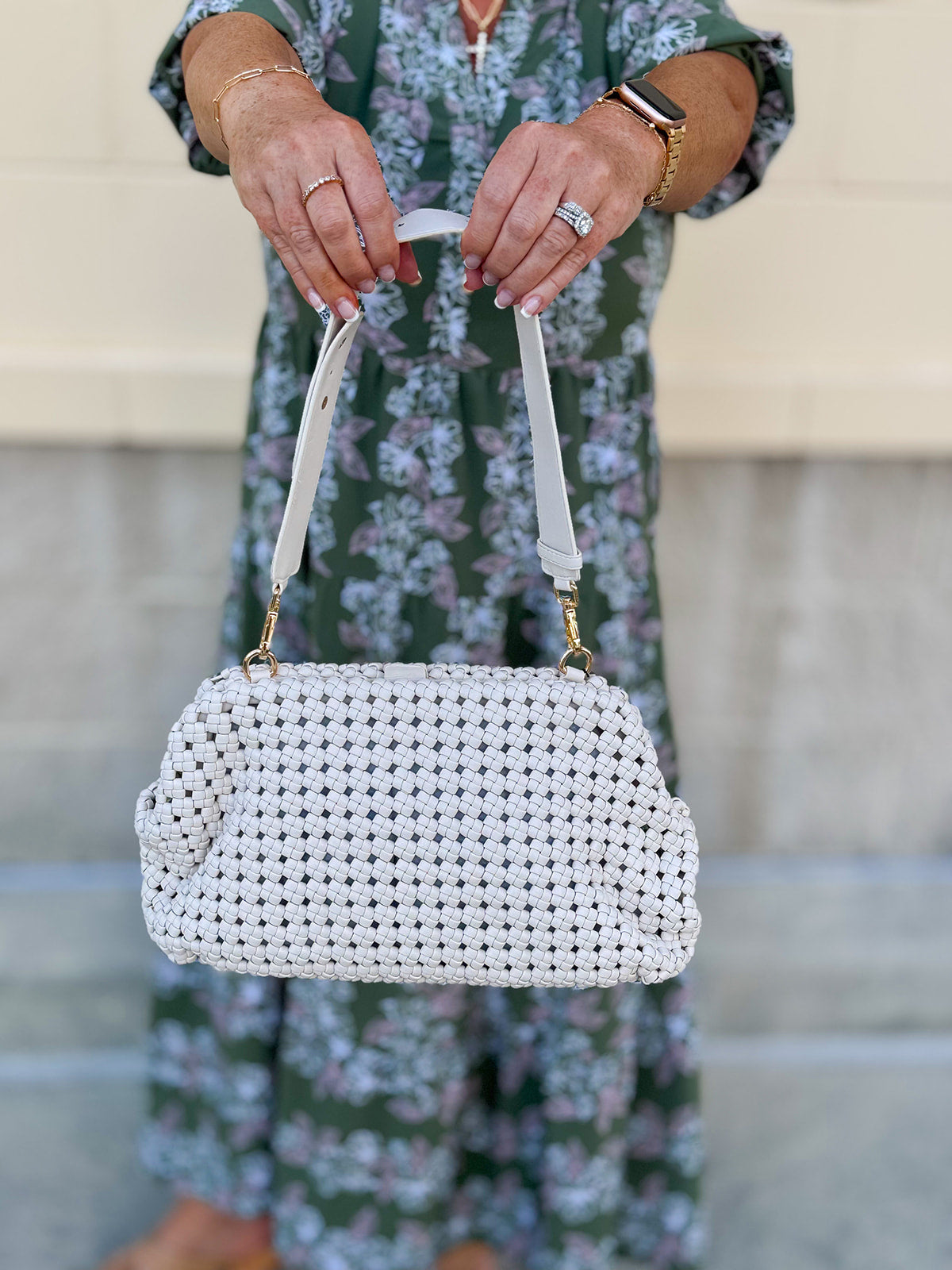 [BC Bags] White Braided Weave Clutch Handbag