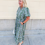 Garden Whisper Floral Midi Dress in Sage