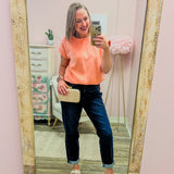 Casual Conversation Acid Washed Gauze Top in Coral