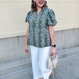 Garden Whisper Floral Top in Sage