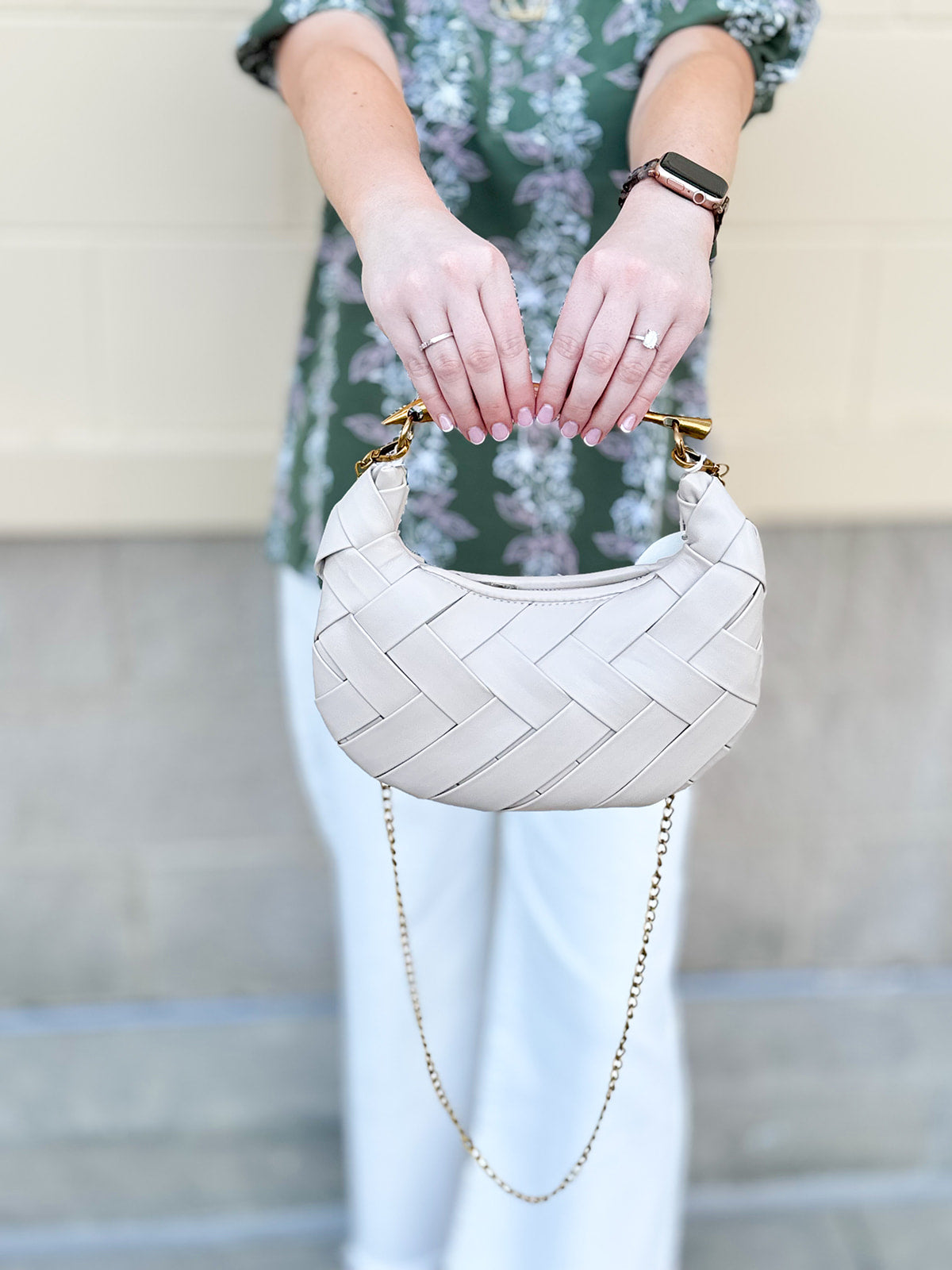 Sunlit Grace Woven Clutch in Light Tan