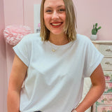 Casual Outing Slub Rolled Sleeve Top in White
