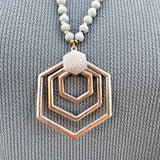Honeycomb Wooden Beaded Long Necklace in Grey