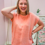 Casual Conversation Acid Washed Gauze Top in Coral