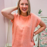Casual Conversation Acid Washed Gauze Top in Coral