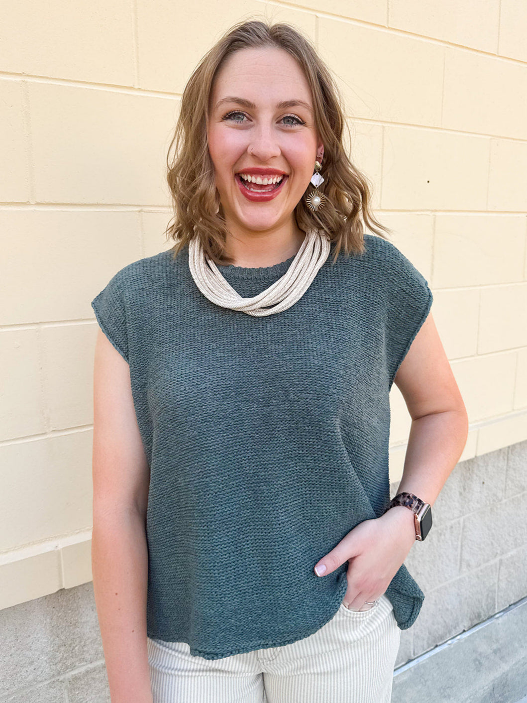 Ash jade sleeveless crew neck oversized sweater