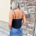 Eye Candy Lace Cowl Neck Bodysuit -Black | Back View
