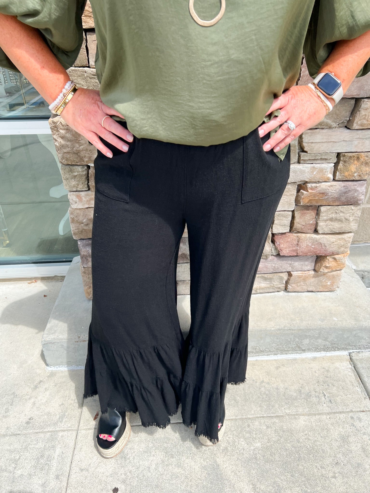 Gentle Heart Ruffle Wide Leg Pants-Plus Size | Front View