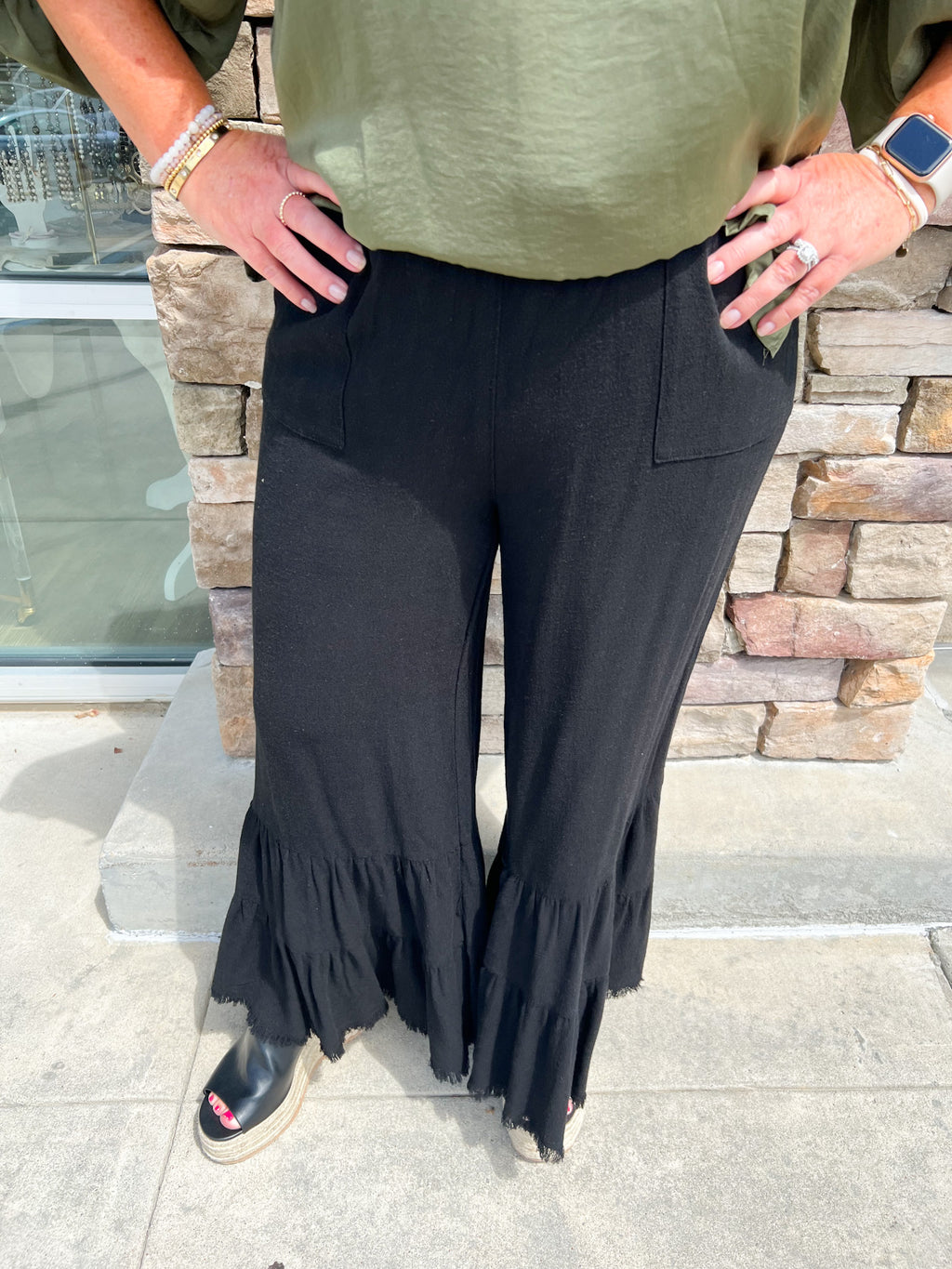 Gentle Heart Ruffle Wide Leg Pants | Front View