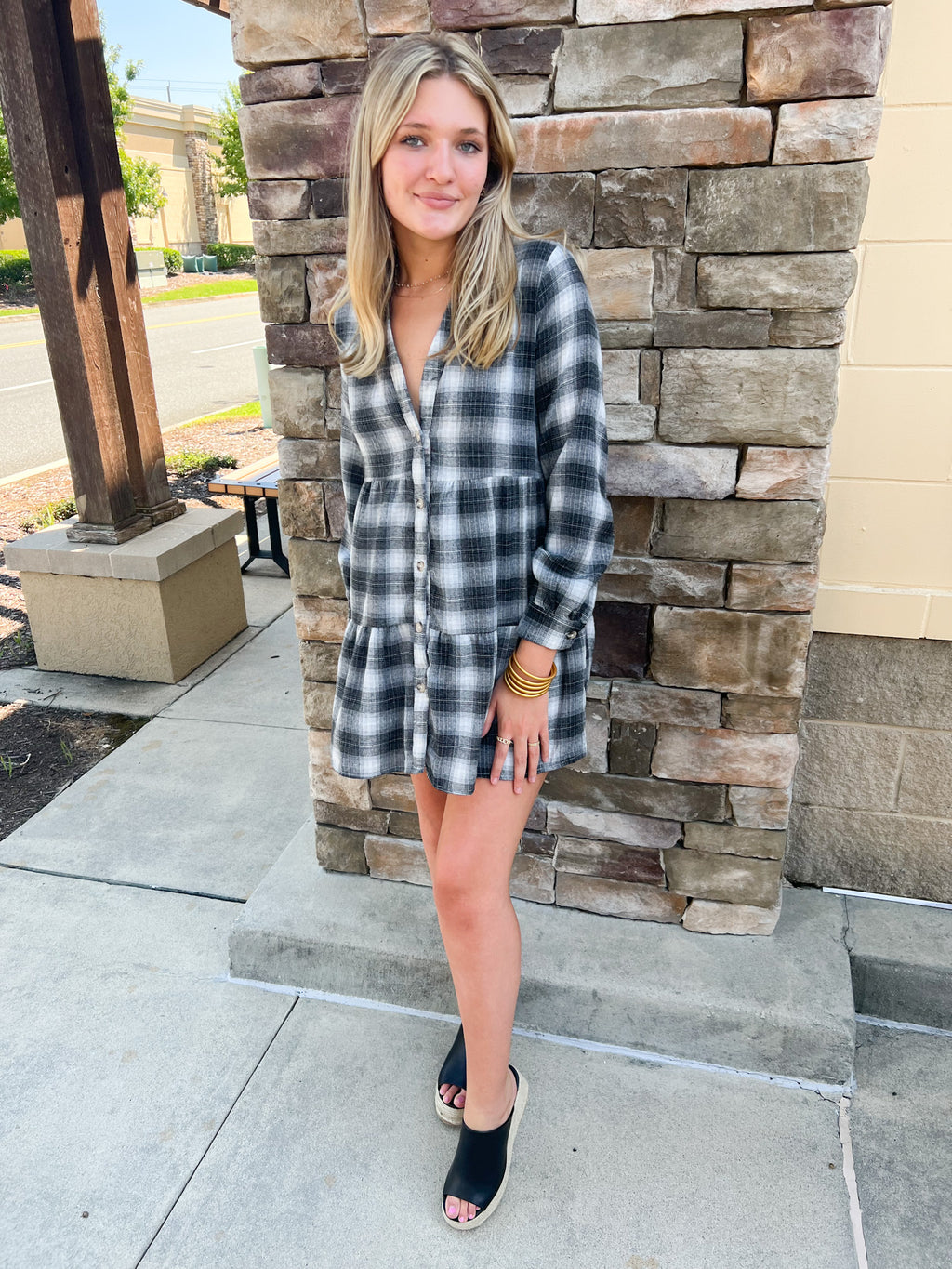 Fresh Trends Plaid Tiered Dress | Front View