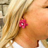 Mudpie Pink Raffia Flower Earrings