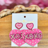 {FINAL SALE} Xoxo Heart Shaped Valentine Beaded Earrings- Fuchsia
