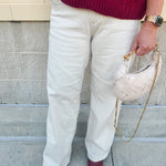 Sand stripe straight-leg pants with a relaxed tailored fit