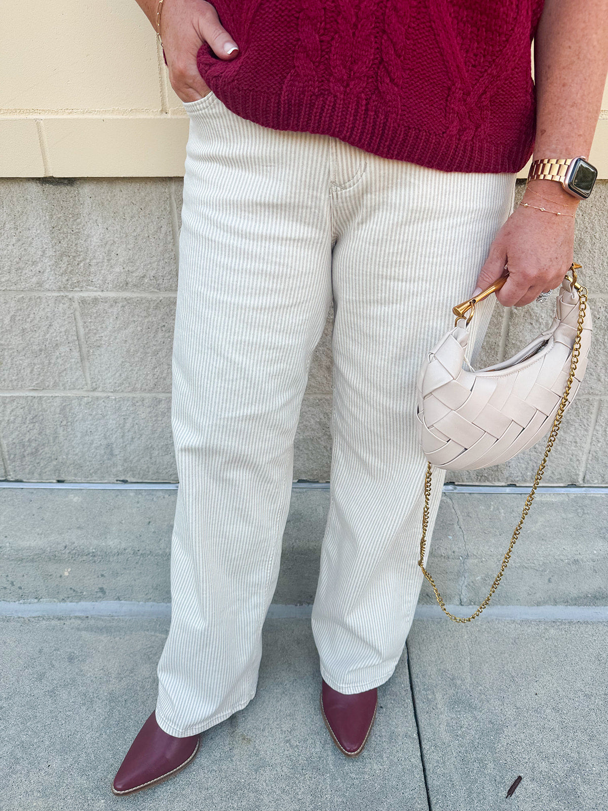 Sand stripe straight-leg pants with a relaxed tailored fit
