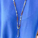 Natural Stone Bead Necklace with Crystal Pendant