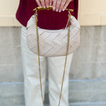 Sunlit Grace Woven Clutch in Light Tan