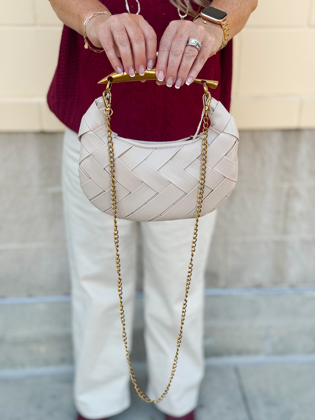 Sunlit Grace Woven Clutch in Light Tan