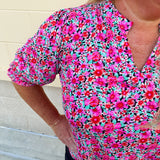 City Stroll Floral Mandarin Collar Top
