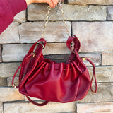 [BC Bags] Chic Slouch Chain Shoulder Bag in Garnet Leather