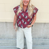 Garnet Ruffle Collar Poplin Blouse with Seminole Print