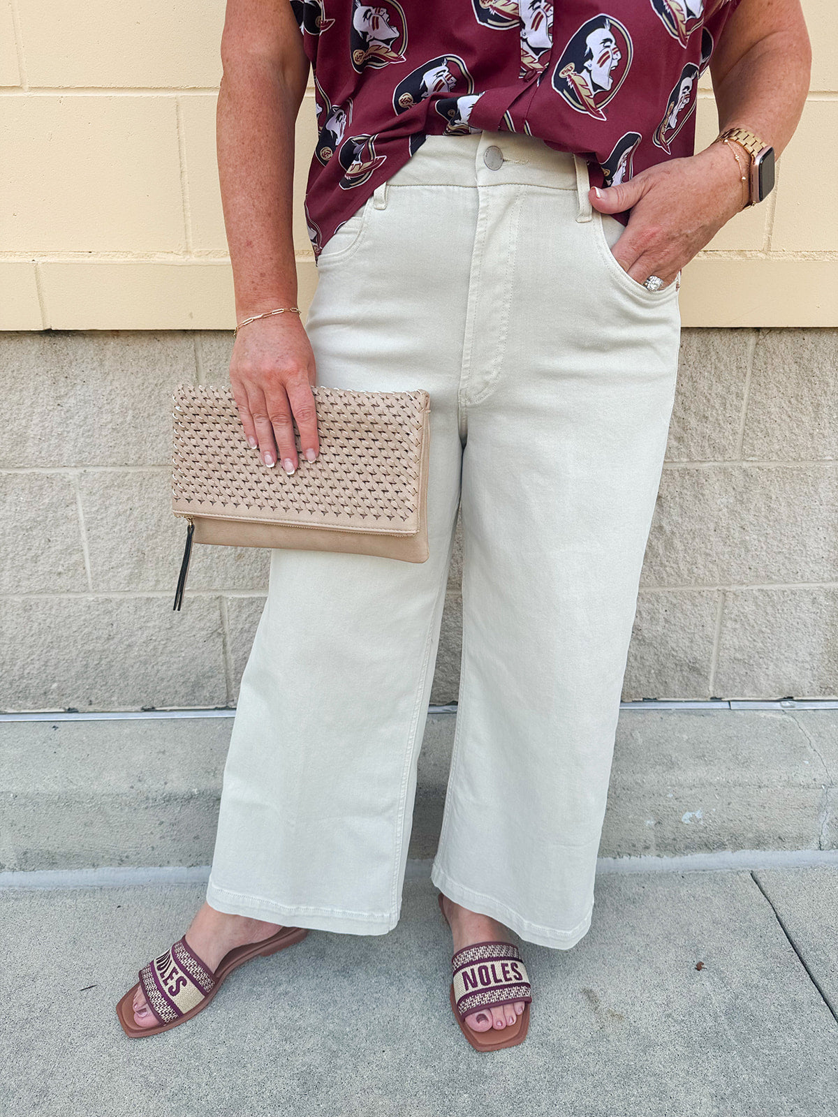 High-rise jeans in Dawn Khaki wash with clean hem
