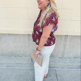Garnet Ruffle Collar Poplin Blouse with Seminole Print
